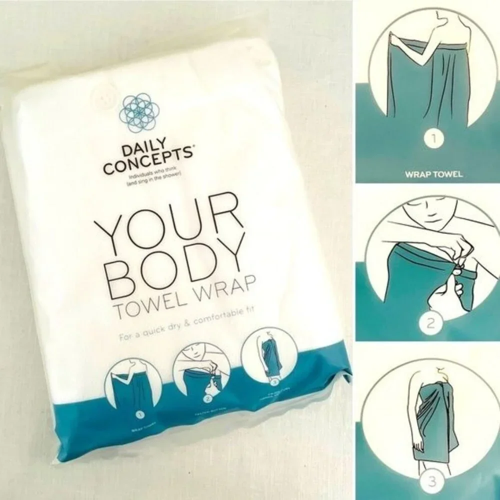 Daily Concepts White Body Towel Wrap Quick Dry Soft Secure Button Closure